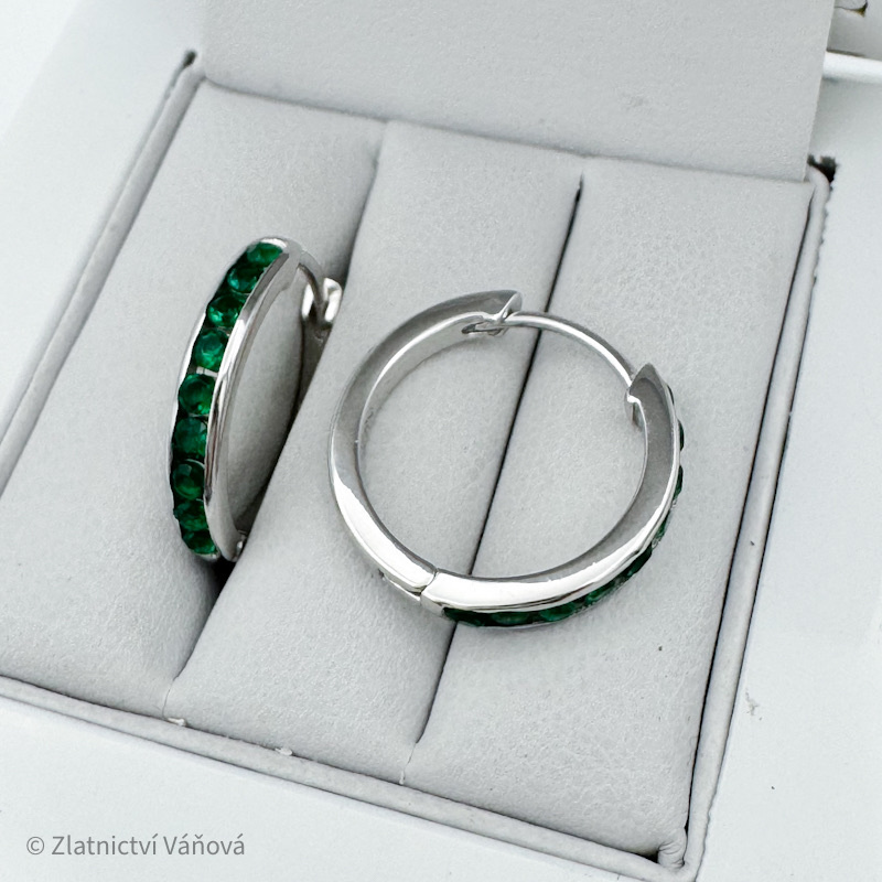 Stříbrné náušnice kroužky zelené 17,7mm